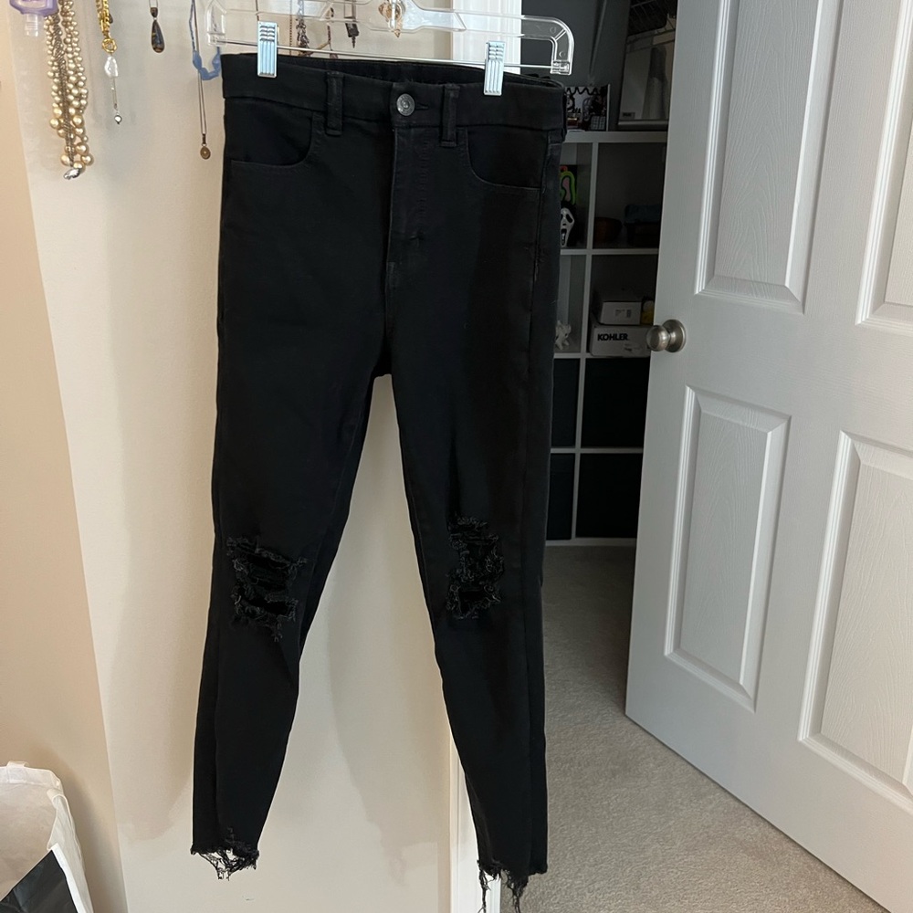 American Eagle Outfitters Black Skinny Distressed Jeans